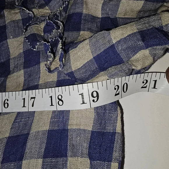 Olivaceous blue and white checkered 100% linen‎ midi dress - Picture 14 of 14